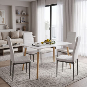 Dining Set with Chairs Parker beige Natali Table white 80x80x76cm Set of 5pcs