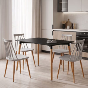Aurora Dining Set with white Chairs & Natali Black Table 120x80x76cm  5Piece Set