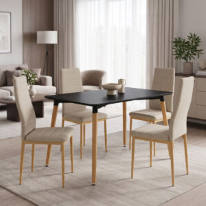 Parker Dining Set with beige Chairs & Natali Black Table 120x80x76cm  5Piece Set