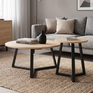 Berton Argos The Classic living room tables 2pcs in natural color with black metal