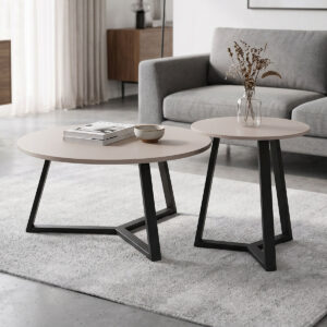 Berton Argos The Classic living room tables 2pcs in cappuccino with black metal
