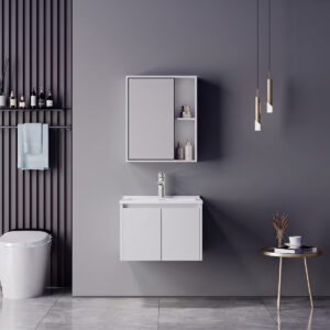 Chinky Mentis Argos The Classic vanity with washbasin faucet and mirror in white and chrome