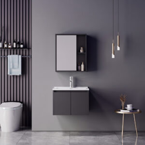Chinky Mentis Argos The Classic vanity with washbasin faucet and mirror in anthracite and chrome