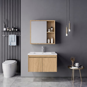 Sinkea Mentis Argos The Classic vanity with washbasin faucet and mirror in oak and chrome