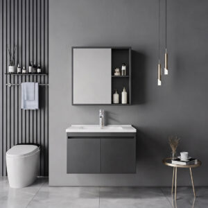 Sinkea Mentis Argos The Classic vanity with washbasin faucet and mirror in anthracite and chrome