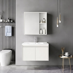 Sinkea Mentis Argos The Classic vanity with washbasin faucet and mirror in white color and chrome