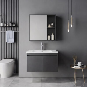 Sinkea Mentis Argos The Classic vanity with washbasin faucet and mirror in anthracite color and chrome