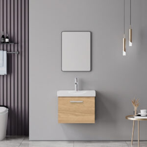 Renza Mentis Argos The Classic vanity with washbasin faucet and mirror in oak and chrome