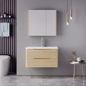 Tzouena Mentis Argos The Classic vanity with washbasin faucet and mirror in oak and chrome