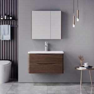 Tzouena Mentis Argos The Classic vanity with washbasin faucet and mirror in walnut and chrome