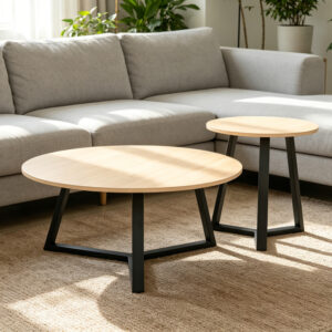 Coffee table Berton Argos The Classic cappuccino with black metal D80x40cm
