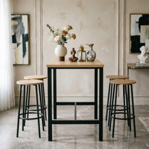 Bar set of 5pieces Arzo Argos The Classic in natural color with black metal 100x60x86cm