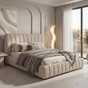 Double bed Leblank Argos The Classic beige fabric with storage space 160x200cm