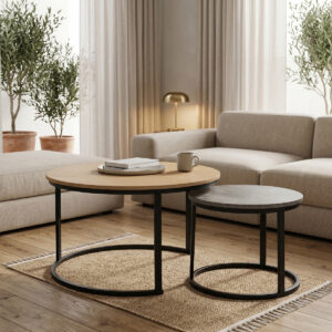 Coffee tables Solme I Argos The Classic set 2pcs oak with antique grey and black metal legs