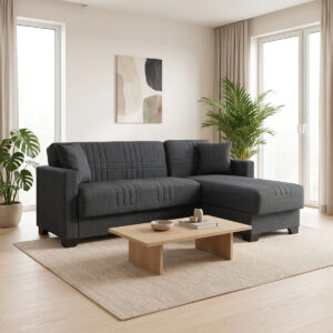 Corner sofa bed reversible with storage space Stashio Argos The Classic anthracite fabric 202x143x84cm