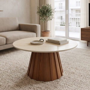 Coffee table Franzel Argos The Classic sintered stone in travertine look-mdf walnut D80x40cm