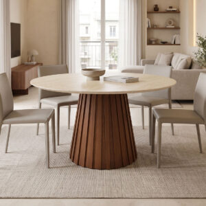 Dining table Franzel Argos The Classic sintered stone in travertine look-mdf walnut D120x75cm