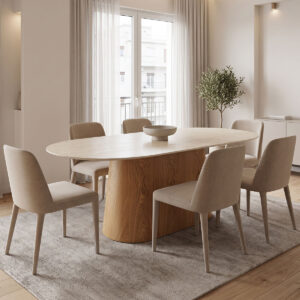 Dining table Karlino Argos The Classic sintered stone in travertine look-mdf natural color 180x90x76cm