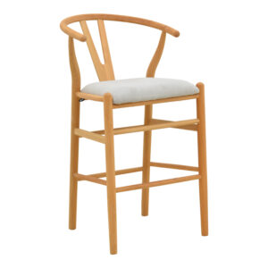 Middle-height bar stool Wishbone Argos The Classic rubberwood-fabric in natural-grey color 51x60x95cm