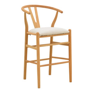 Middle-height bar stool Wishbone Argos The Classic rubberwood-fabric in natural-beige color 51x60x95cm