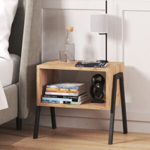 197 000264 1 Taffa Argos The Classic bedside table with black metal legs in sonoma shade 49x35x49cm