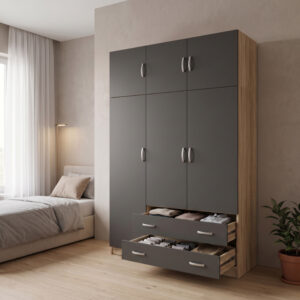 200 002083 1 Three door wardrobe with overhead storage Alvia Argos The Classic sonoma with anthracite 150x51x240cm