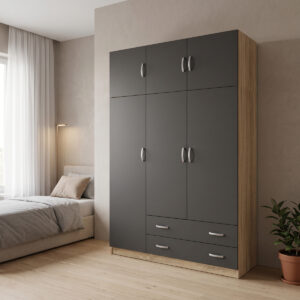 Three door wardrobe with overhead storage Alvia Argos The Classic sonoma with anthracite 150x51x240cm