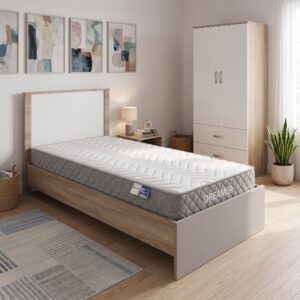Athos Sonoma-White Bedroom Set with 2 Door Wardrobe and Dreamer Mattress 90x190cm 3 Piece Set