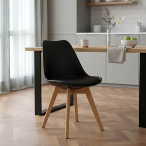 499 000008 1 Chair Gaston Argos The Classic PP and PU color black with wooden legs in natural finish 43x51x75cm
