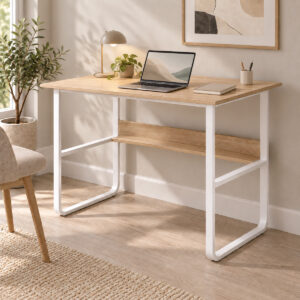 Study desk Kela Argos The Classic mdf in oak color and white metal legs 100x60x73cm
