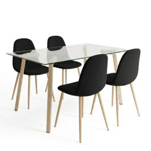 Dining Room with Bella Black Chairs and Titta Glass Table 120x70x75cm Set of 5pcs