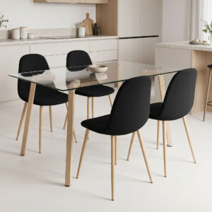 Dining Room with Bella Black Chairs and Titta Glass Table 120x70x75cm Set of 5pcs