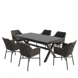 200 001869 1 Dining set Dagyn Ortegia Argos The Classic set 7pcs anthracite aluminum and PE rope 180-240x90x76cm