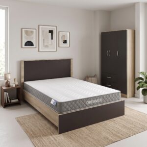 200 002094 Athos Sonoma-Anthracite Bedroom Set with 3 Door Wardrobe and Dreamer Mattress 140x200cm 3 Piece Set
