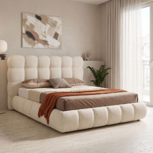 Double bed Abena Argos The Classic beige boucle fabric with storage space 160x200cm