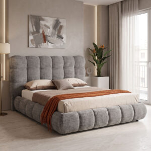 Double bed Abena Argos The Classic grey boucle fabric with storage space 160x200cm