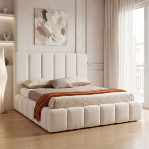 Double bed Ferena Argos The Classic ecru fabric with storage space 160x200cm