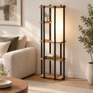 Floor lamp with shelves Lumna Argos The Classic oak with black metal 45x24x150cm