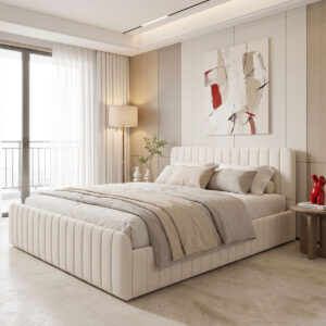 Double bed Myrelia Argos The Classic gray beige fabric 160x200cm