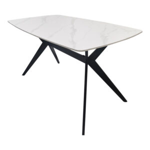 390 000036 1 Table Ezali Argos The Classic sintered stone white matte marble look with black metal leg 140x80x75cm