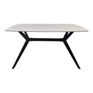 390 000036 2 Table Ezali Argos The Classic sintered stone white matte marble look with black metal leg 140x80x75cm