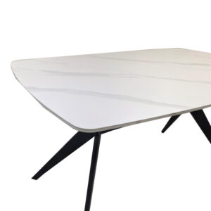 390 000036 3 Table Ezali Argos The Classic sintered stone white matte marble look with black metal leg 140x80x75cm