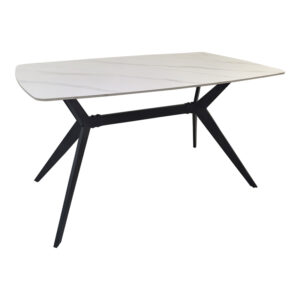 Table Ezali Argos The Classic sintered stone white matte marble look with black metal leg 140x80x75cm