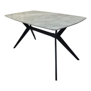 390 000037 1 Table Ezali Argos The Classic sintered stone grey marble look with black metal leg 140x80x75cm