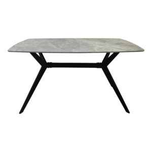 390 000037 2 Table Ezali Argos The Classic sintered stone grey marble look with black metal leg 140x80x75cm