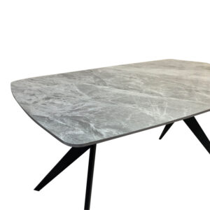 390 000037 3 Table Ezali Argos The Classic sintered stone grey marble look with black metal leg 140x80x75cm