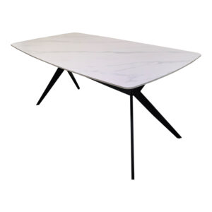 390 000038 1 Table Ezali Argos The Classic sintered stone white matte marble look with black metal leg 180x90x75cm