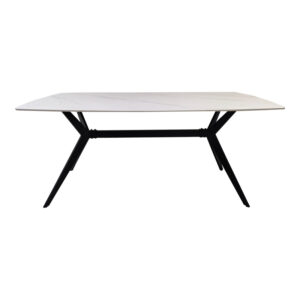 390 000038 2 Table Ezali Argos The Classic sintered stone white matte marble look with black metal leg 180x90x75cm