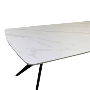 390 000038 3 Table Ezali Argos The Classic sintered stone white matte marble look with black metal leg 180x90x75cm