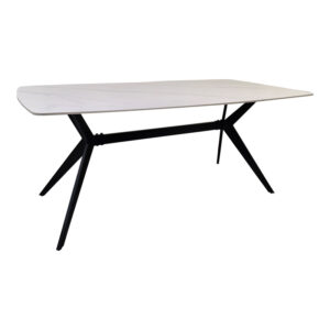 Table Ezali Argos The Classic sintered stone white matte marble look with black metal leg 180x90x75cm